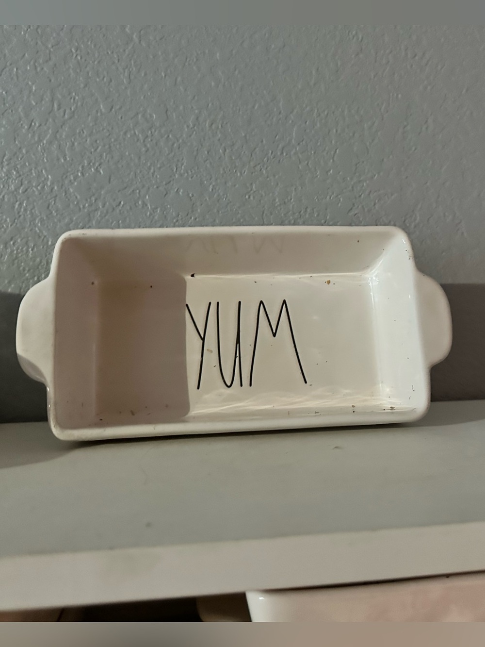 Rae Dunn White Ceramic Tray with Black 'YUM' Lettering